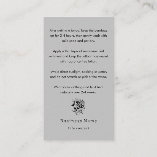 ゴシック怖いスカルタトゥーアフターケアの指示 名刺 (裏面)