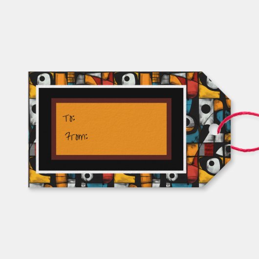 ゴシック感じ暗黒、赤、黄抽象芸術 ギフトタグ (正面(横))