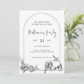 ゴシック手描き花のアーチ ハロウィンパーティー 招待状 (スタンド正面)