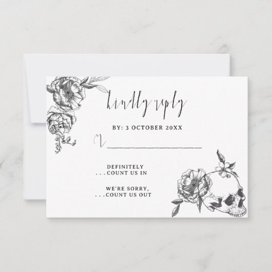 ゴシック手描き花スカルRSVPカード 出欠カード (正面)
