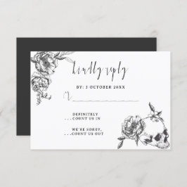ゴシック手描き花スカルRSVPカード 出欠カード