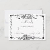 ゴシック手描き花スカルRSVPカード 出欠カード (正面)