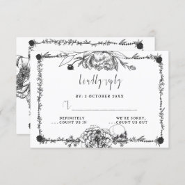 ゴシック手描き花スカルRSVPカード 出欠カード