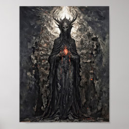 ゴシック教会に立つ燃え盛るハートの魔王 ポスター