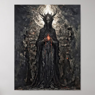 ゴシック教会に立つ燃え盛るハートの魔王 ポスター