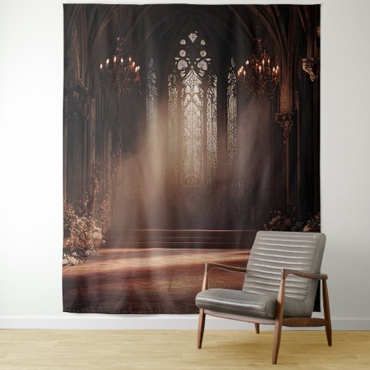 ゴシック教会のウェディングフォトバックドロップ タペストリー (インサイチュ)