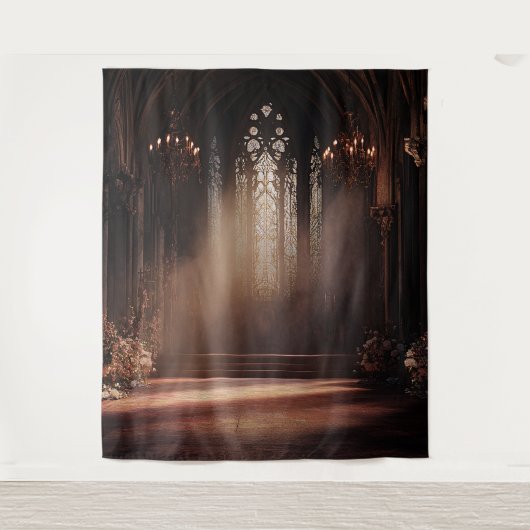 ゴシック教会のウェディングフォトバックドロップ タペストリー (正面)