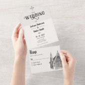 ゴシック教結婚教会 オールインワン招待状 (貼ってはがせる)