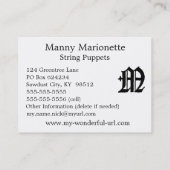 ゴシック文字「M」クラシック英語イニシャル 名刺 (裏面)