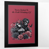 ゴシック新郎新婦ブラックピンクグレートリフォールドインヴィ 三つ折り招待状 (内部最初)