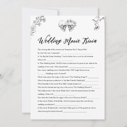 ゴシック映画トリビアブライダルシャワーゲームカード 招待状 (正面)