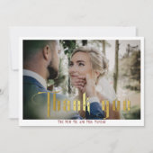 ゴシック書道モノグラムエレガントな結婚式写真 サンキューカード (正面)