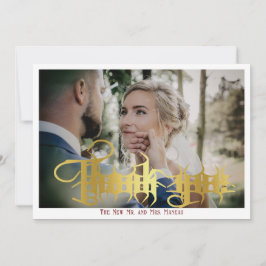 ゴシック書道モノグラムエレガントな結婚式写真 サンキューカード