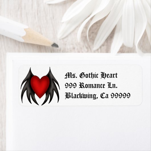 ゴシック様式のかわいい赤い翼のハート住所 シール (インサイチュ)