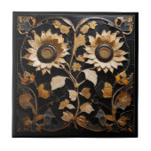 ゴシック様式のひまわり – 金ゴールドブラックフェイクレリーフ、 浮き彫り花 タイル (正面)