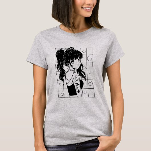 ゴシック様式のアニメ女性 Tシャツ (正面)