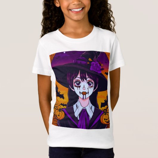 ゴシック様式のアニメ魔女ハロウィーンアート Tシャツ (正面)