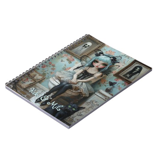 ゴシック様式のアニメ・フェアリー&キャット・イン・バスルームパーソナライズされた ノートブック (左側)