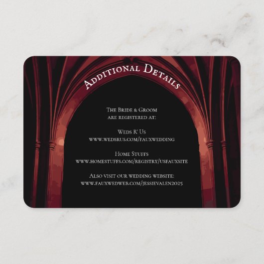 ゴシック様式のアーチエレガントなウェディングダークブラックレッド エンクロージャーカード (裏面)