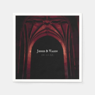 ゴシック様式のアーチエレガントなウェディングダークブラックレッド スタンダードカクテルナプキン
