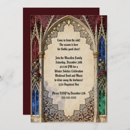 ゴシック様式のアーチクリスマスパーティー 招待状 (正面/裏面)