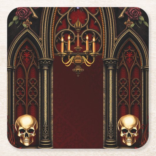 ゴシック様式のアーチスカル。 スクエアペーパーコースター (正面)