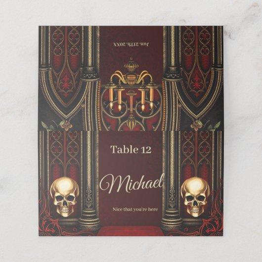 ゴシック様式のアーチスカル。 プレイスカード (外部開封)