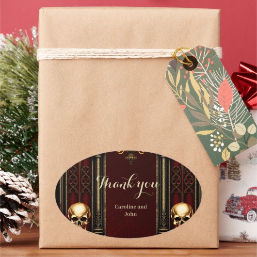 ゴシック様式のアーチスカル 楕円形シール (クリスマス)