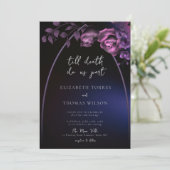ゴシック様式のアーチムーディパープルロマンチック結婚フローラ 招待状 (スタンド正面)