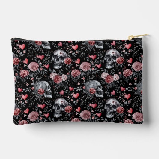 ゴシック様式のウィッチクラフトスカルとバラ アクセサリーポーチ (裏面)