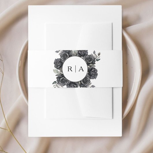 ゴシック様式のウェディングブラックフラワー招待状ベリーバンド 招待状ベリーバンド