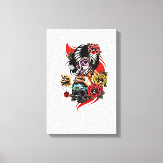 「ゴシック様式のエレガンス：スカルとペンダントを持つ女性」 キャンバスプリント (正面)