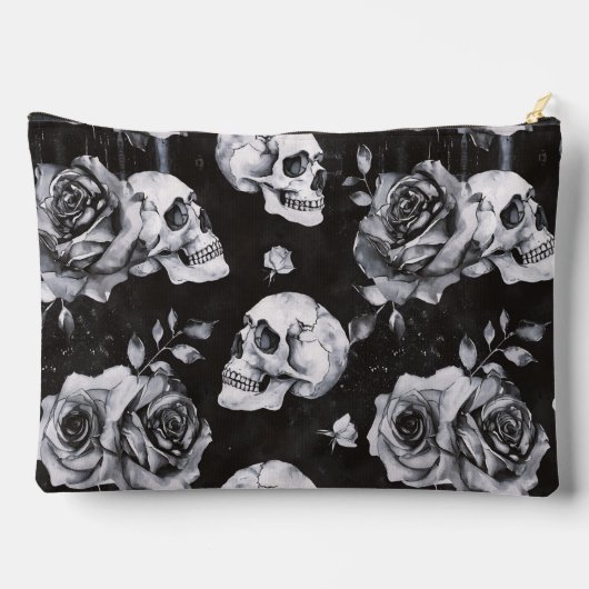 ゴシック様式のオカルトスカルとバラ アクセサリーポーチ (裏面)