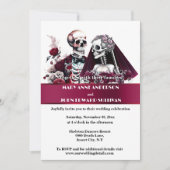 ゴシック様式のカップルのブルゴーニュ結婚ー白いバラ 招待状 (正面)