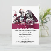 ゴシック様式のカップルのブルゴーニュ結婚ー白いバラ 招待状 (スタンド正面)