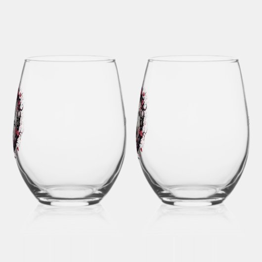 ゴシック様式のカップルスカルとバラ ステムなしワイングラス (左)