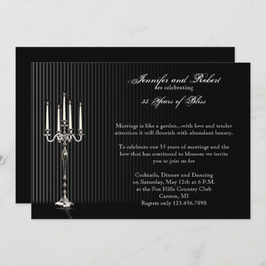 ゴシック様式のカンデストライプラブラ結婚記念日 招待状 (正面/裏面)