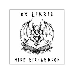 ゴシック様式のガーゴイル警備本ホラーEx Libris セルフインキングスタンプ