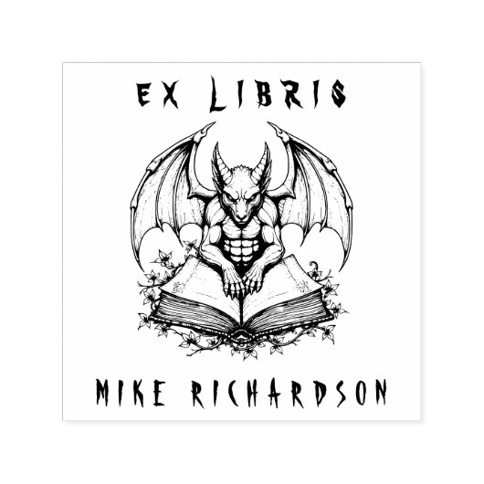 ゴシック様式のガーゴイル警備本ホラーEx Libris セルフインキングスタンプ (デザイン)