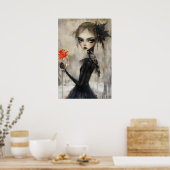 ゴシック様式のガールレイヴンレッドローズ ポスター (キッチン)