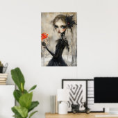 ゴシック様式のガールレイヴンレッドローズ ポスター (ホームオフィス)