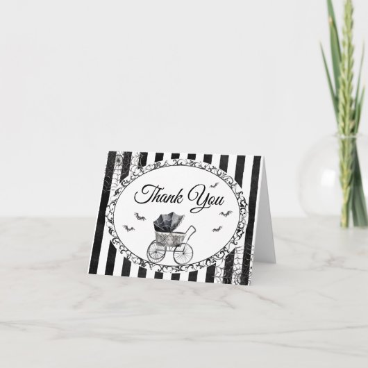ゴシック様式のキャリッジハロウィーンのベビーシャワー サンキューカード (正面)