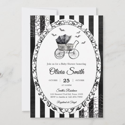 ゴシック様式のキャリッジハロウィーンのベビーシャワー 招待状 (正面)
