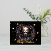 ゴシック様式のクリスマスガール 箔シーズンポストカード (立ち正面)