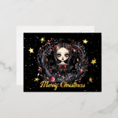 ゴシック様式のクリスマスガール 箔シーズンポストカード (正面/裏面)