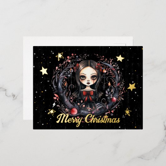 ゴシック様式のクリスマスガール 箔シーズンポストカード (正面/裏面)