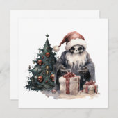 ゴシック様式のクリスマスツリーとサンタハットのスカル 招待状 (正面/裏面)