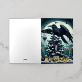 ゴシック様式のクリスマスツリーとハートとラヴェンス 箔グリーティングカード (外側レイダウン)