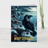 ゴシック様式のクリスマスツリーとハートとラヴェンス 箔グリーティングカード (正面)