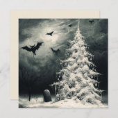 ゴシック様式のクリスマスツリーと不気味こうもりホラー シーズンカード (正面/裏面)